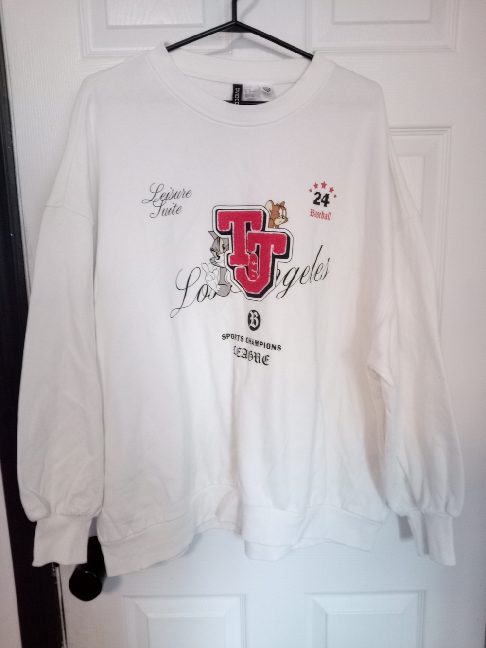 H&M Divided x Tom & Jerry Oversized Graphic Sweatshirt | Chenille Varsity "TJ"